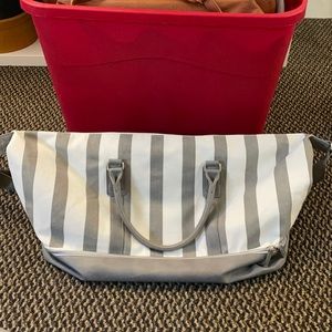 White and grey messenger bag with built in shoe space